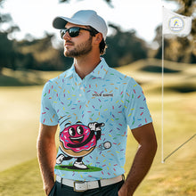 Load image into Gallery viewer, Funny Pink Donut Golf Polo Shirts For Mens, Golf Polo Shirts Custom Donut Pattern, Funny Golf Shirts NBT607