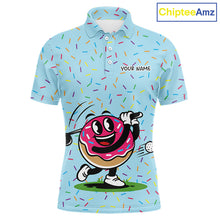 Load image into Gallery viewer, Funny Pink Donut Golf Polo Shirts For Mens, Golf Polo Shirts Custom Donut Pattern, Funny Golf Shirts NBT607