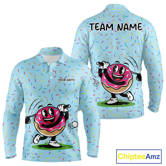 Funny Pink Donut Golf Polo Shirts For Mens, Golf Polo Shirts Custom Donut Pattern, Funny Golf Shirts NBT607