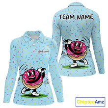 Load image into Gallery viewer, Funny Pink Donut Golf Polo Shirts For Womens, Golf Polo Shirts Custom Donut Pattern, Funny Golf Shirts NBT607