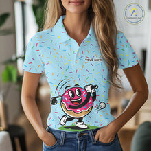 Load image into Gallery viewer, Funny Pink Donut Golf Polo Shirts For Womens, Golf Polo Shirts Custom Donut Pattern, Funny Golf Shirts NBT607