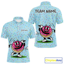 Load image into Gallery viewer, Funny Pink Donut Golf Polo Shirts For Mens, Golf Polo Shirts Custom Donut Pattern, Funny Golf Shirts NBT607