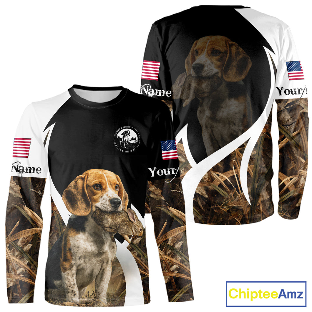 Personalized Rabbit Hunting Beagle Dog American Flag Details Camo 3D Shirts, Rabbit Hunting Gifts NBT216