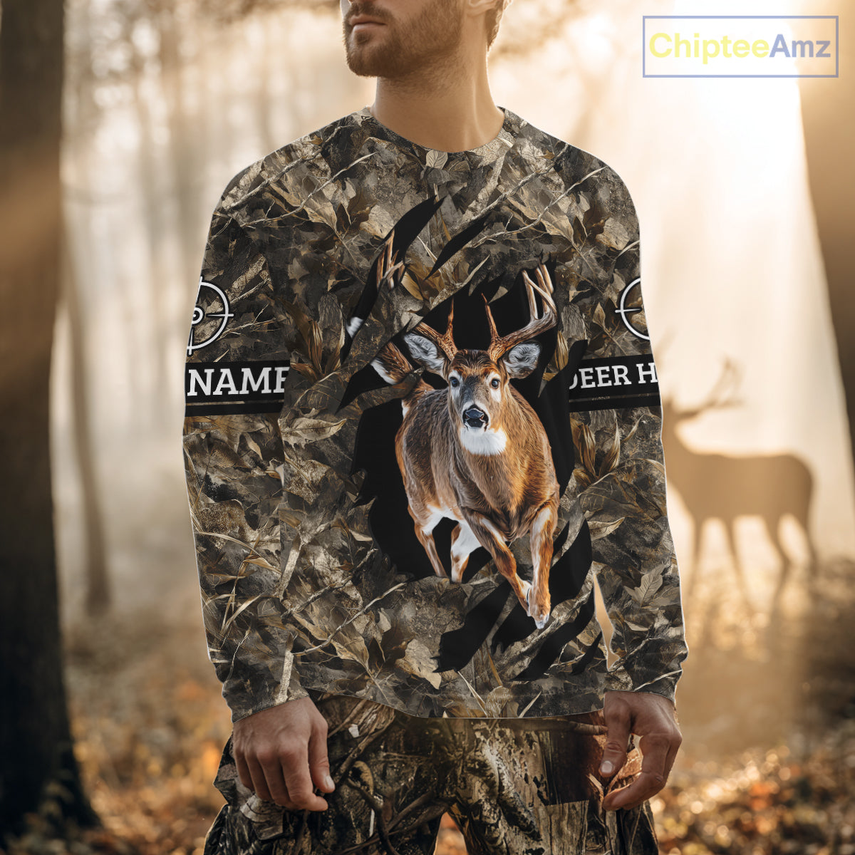 Personalized Whitetail Deer Hunting Custom Name Camo Shirt, Hunting Hoodie Sweatshirt for Men NBT320