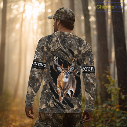 Personalized Whitetail Deer Hunting Custom Name Camo Shirt, Hunting Hoodie Sweatshirt for Men NBT320