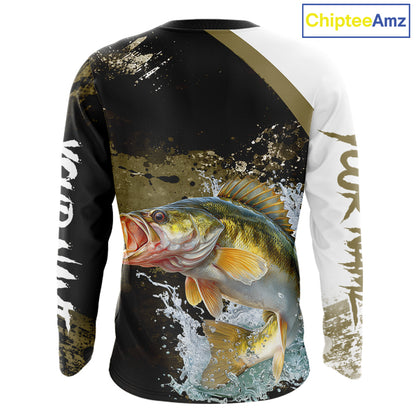 Green Camo Custom Walleye Fishing Shirts Long Sleeve, Walleye Fishing Jerseys NBT413