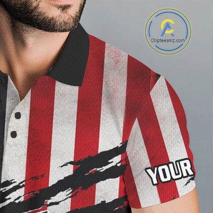 Close-up fabric of American Flag Patriotic Golf Polo Shirt