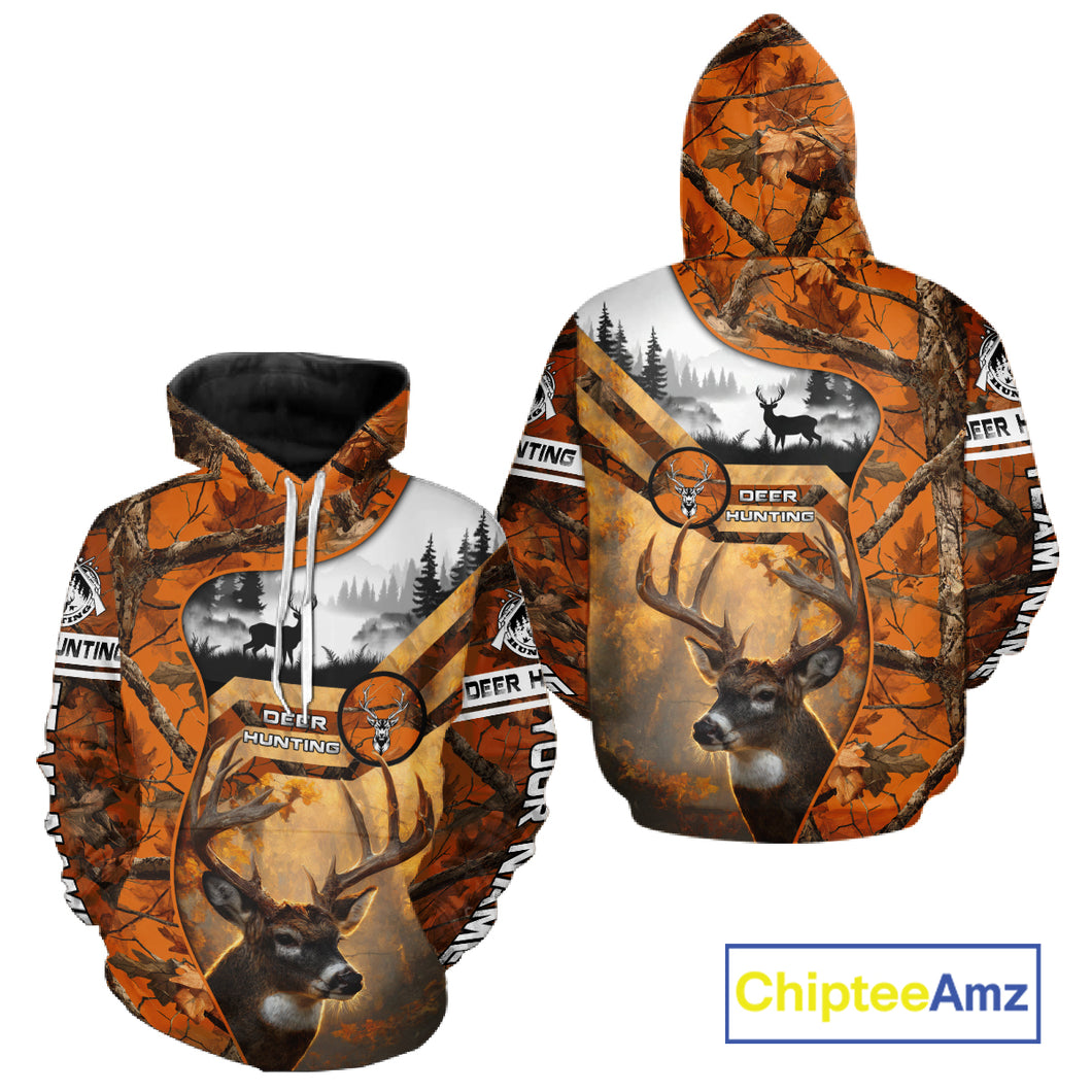 Fall Camo Whitetail Deer Hunting Shirt with Custom Name – Personalized Hunting Clothes for Men NBT26
