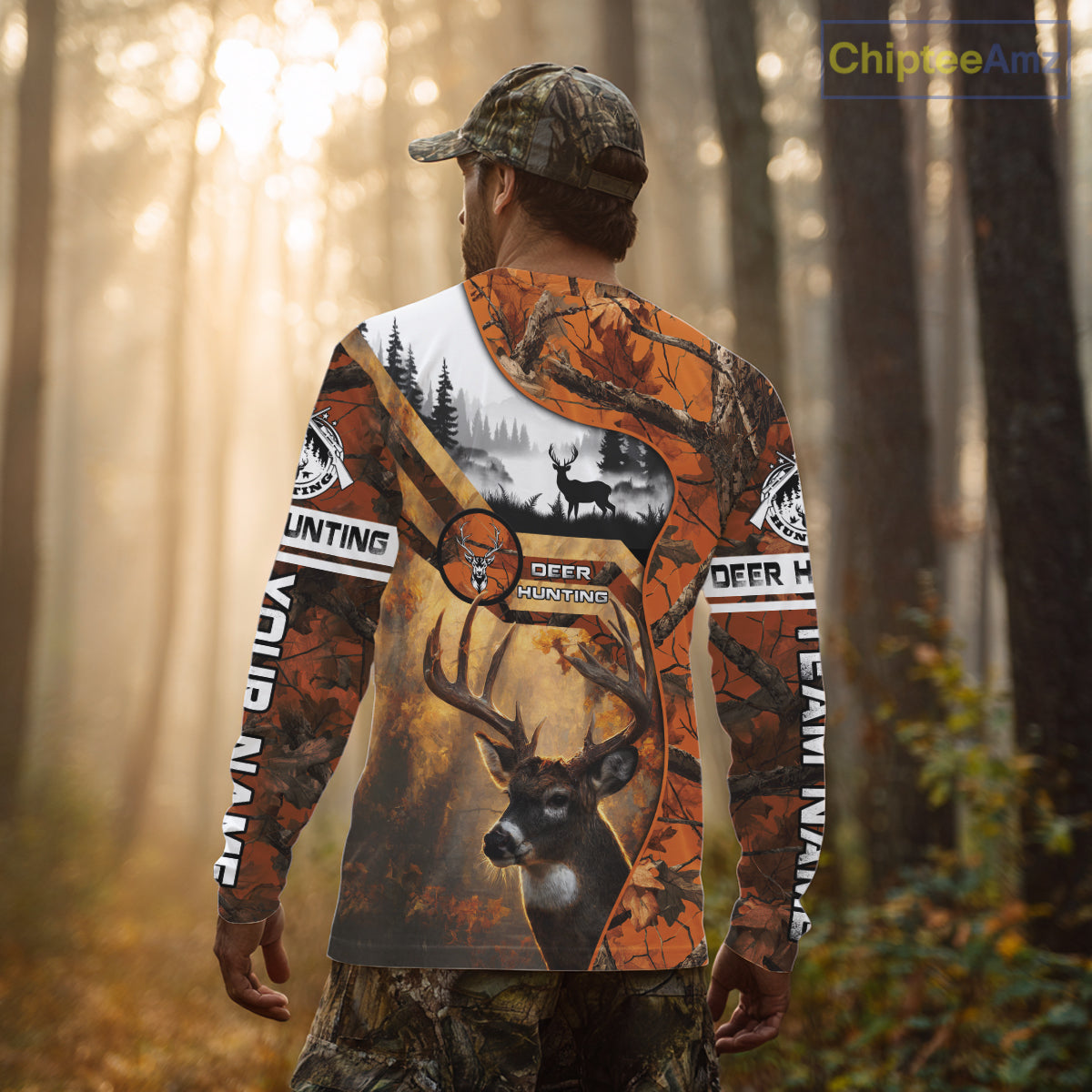 Fall Camo Whitetail Deer Hunting Shirt with Custom Name – Personalized Hunting Clothes for Men NBT26