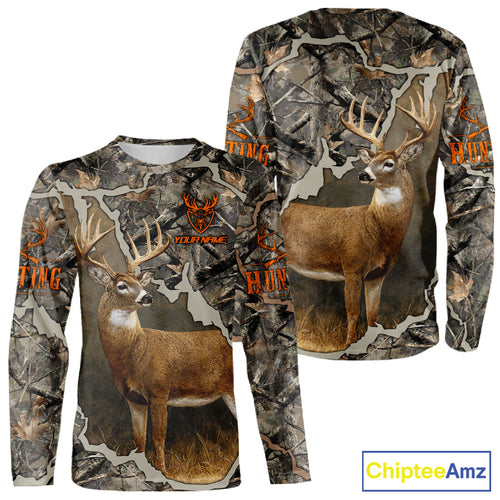 Custom Whitetail Deer Hunting Custom Name Camo Shirt, Deer Hunting Apparel, Camouflage Deer Shirts NBT118