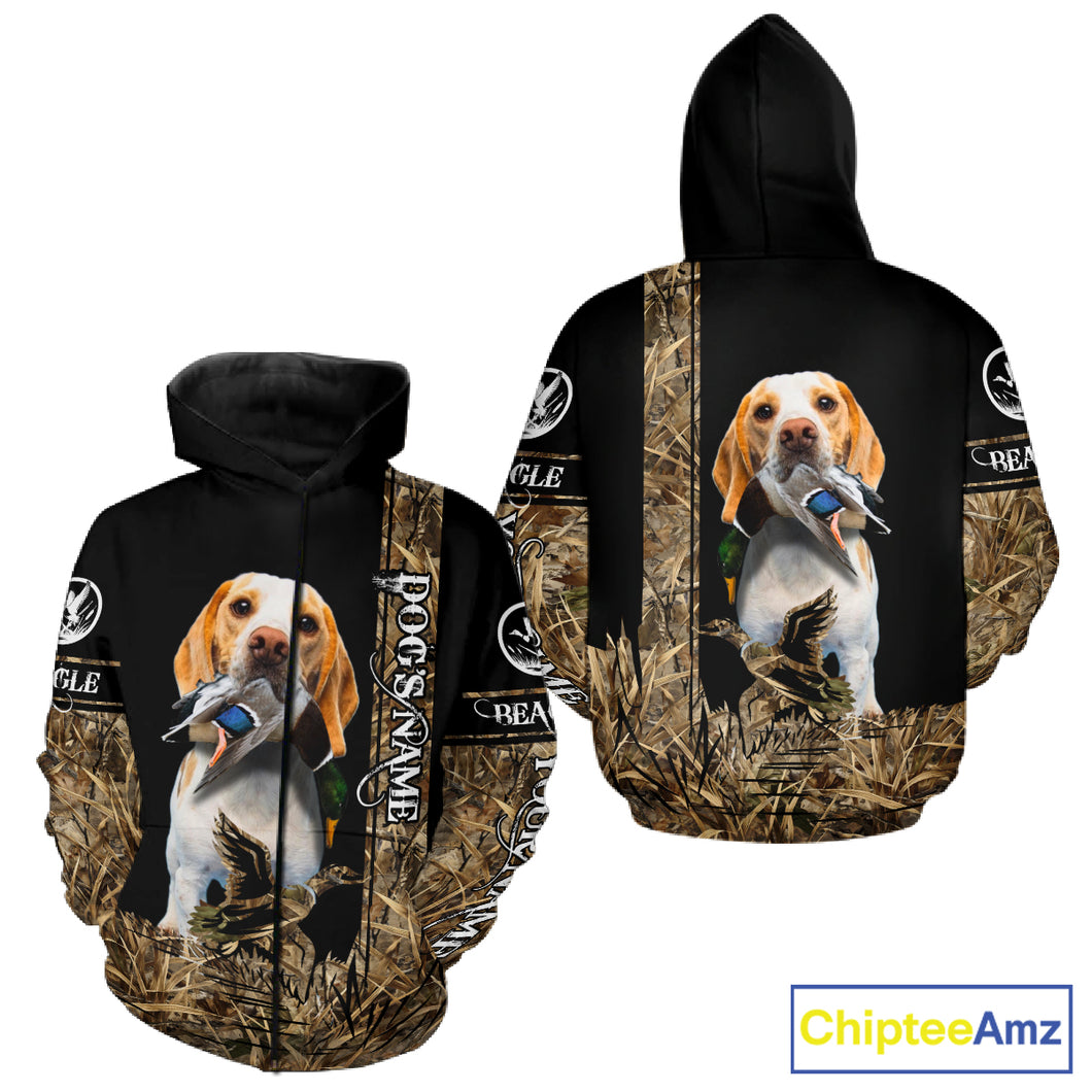 Duck Hunting with Beagle Dog Camo Custom Name All Over Print Shirts, Hunting Gifts NBT120
