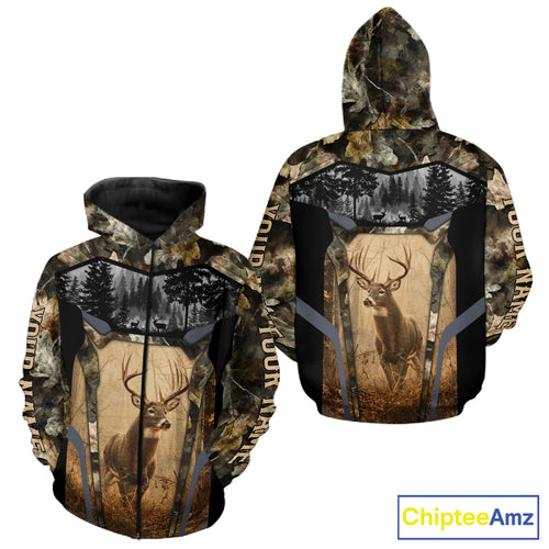 Personalized Whitetail Deer Hunting Forest Camo 3D Printed Shirts, Deer Hunting Camouflage Shirt NBT221