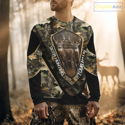 Whitetail Deer Hunting Shirt Custom Name Fall Season Camo, Deer Hunting Clothes For Men NBT325