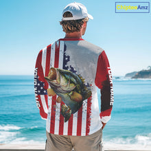 Load image into Gallery viewer, Freedom 250 Bass Fishing Shirts Long Sleeve American Flag Fishing, Custom Bass Shirts With US Flag NBT374