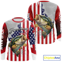 Load image into Gallery viewer, Freedom 250 Bass Fishing Shirts Long Sleeve American Flag Fishing, Custom Bass Shirts With US Flag NBT374