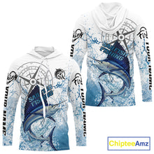 Load image into Gallery viewer, Custom Sailfish Long Sleeve Hooded Fishing Shirts Saltwater Fish, Compass Offshore Tournament Fishing Shirts NBT375