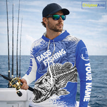 Load image into Gallery viewer, Blue Camo Bass Fishing Jerseys For Fishing Team, Bass Skeleton Fishing Shirts Long Sleeve Hooded NBT418