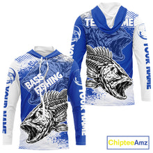 Load image into Gallery viewer, Blue Camo Bass Fishing Jerseys For Fishing Team, Bass Skeleton Fishing Shirts Long Sleeve Hooded NBT418