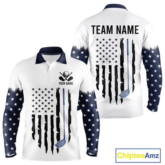 USA Flag Pattern Mens Golf Polo Shirt, Patriotic American Golf Shirt, 4Th Of July Golf Outfit NBT613