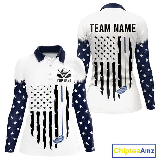 USA Flag Pattern Womens Golf Polo Shirt, Patriotic American Golf Shirt, 4Th Of July Golf Outfit NBT613