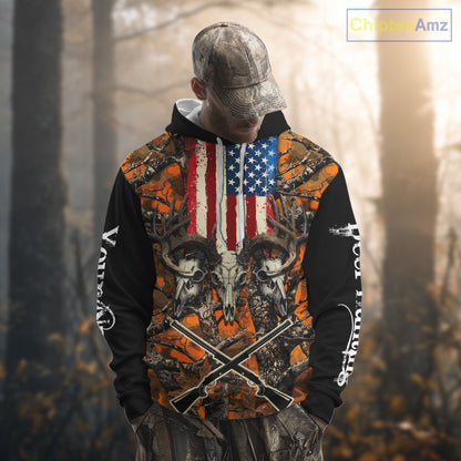 Custom Orange Camo US Flag Rifle Personalized Hunting Shirts, Deer Hunting Clothes NBT282
