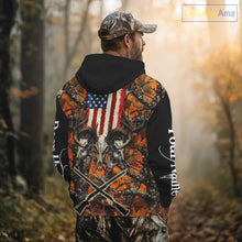 Load image into Gallery viewer, Custom Orange Camo US Flag Rifle Personalized Hunting Shirts, Deer Hunting Clothes NBT282