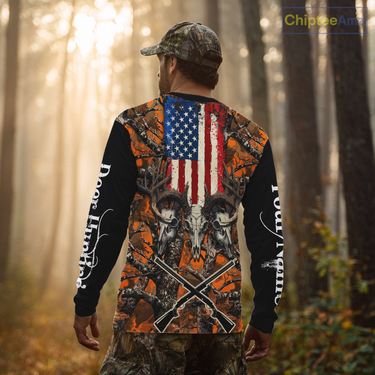 Custom Orange Camo US Flag Rifle Personalized Hunting Shirts, Deer Hunting Clothes NBT282