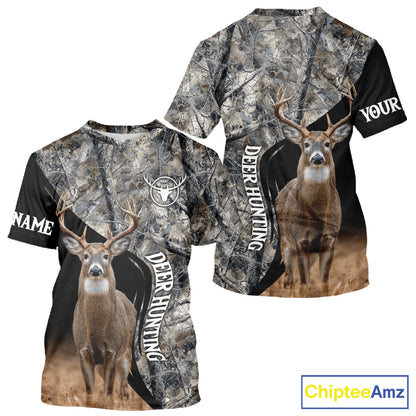 Winter Whitetail Deer Camo Customize Name 3D All Over Printed Long Sleeve Hunting Shirts for Men NBT332