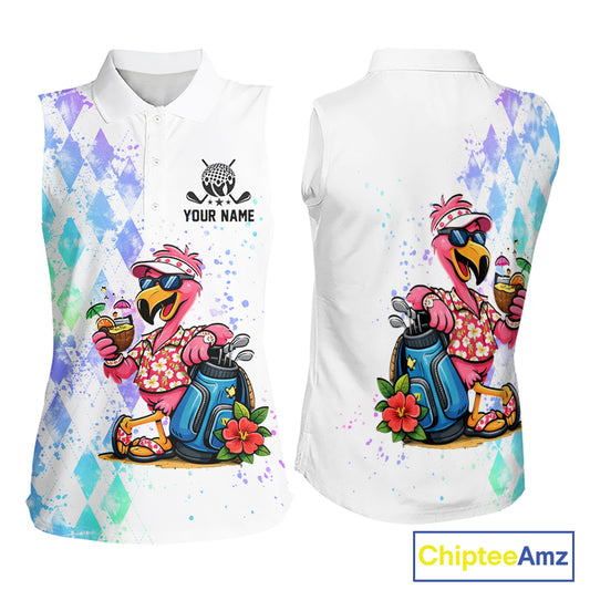Personalized Womens Sleeveless Argyle Golf Polo Shirt, Custom Name Funny Golf Team Shirts, Golf Lover Gift NBT480