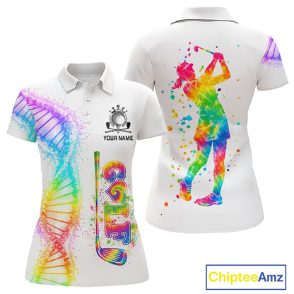 Custom Rainbow Color Golf Lover Women's Polo Shirt, It's in my DNA Shirt, Golf Gifts NBT483