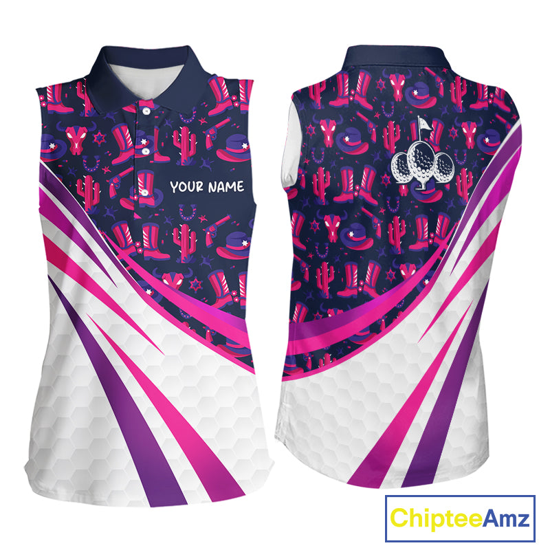 Womens Funny Cowgirl Sleeveless Golf Polo Shirts Golf Outfits, Personalized Golf Gifts NBT484