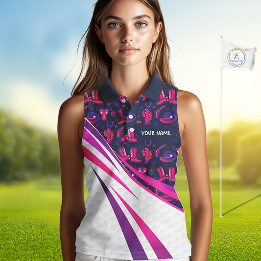 Womens Funny Cowgirl Sleeveless Golf Polo Shirts Golf Outfits, Personalized Golf Gifts NBT484