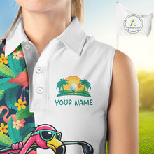 Load image into Gallery viewer, Funny Flamingo Womens Sleeveless Golf Polo Shirts Colorful Tropical Flamingo Custom Name, Golf Gifts NBT487