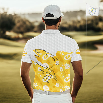 Custom Yellow Summer Pattern Mens Golf Polo Shirts Summer Golf Shirt For Vacation, Golf Team Shirt NBT732