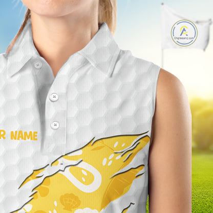 Custom Yellow Summer Pattern Womens Sleeveless Golf Polo Shirts Summer Golf Shirt For Vacation, Golf Team Shirt NBT732