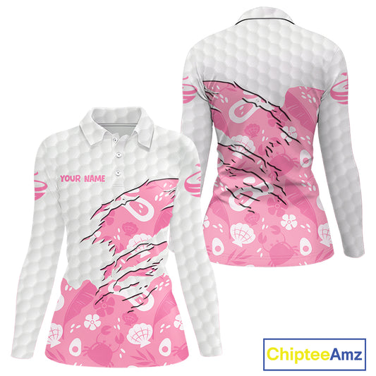 Custom Pink Summer Pattern Womens Golf Polo Shirts Summer Golf Shirt For Vacation, Golf Team Shirt NBT733