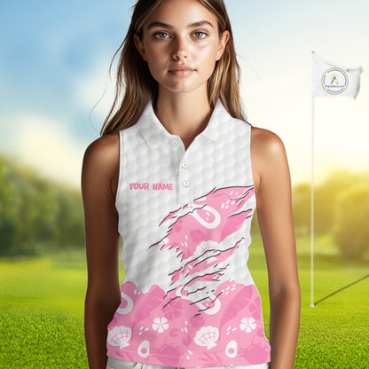 Custom Pink Summer Pattern Womens Sleeveless Golf Polo Shirts Summer Golf Shirt For Vacation, Golf Team Shirt NBT733