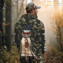 Load image into Gallery viewer, Patriotic Green Camo Deer Hunting Shirt – American Flag Whitetail Buck, Custom Name for Men NBT34