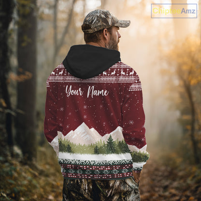 Funny Ugly Pattern Santa Deer Hunting Customized Name All Over Print Shirts for Hunter NBT283