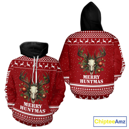 Personalized Ugly Christmas Deer Hunting Shirt Full Print Christmas Pattern, Christmas Gifts NBT284