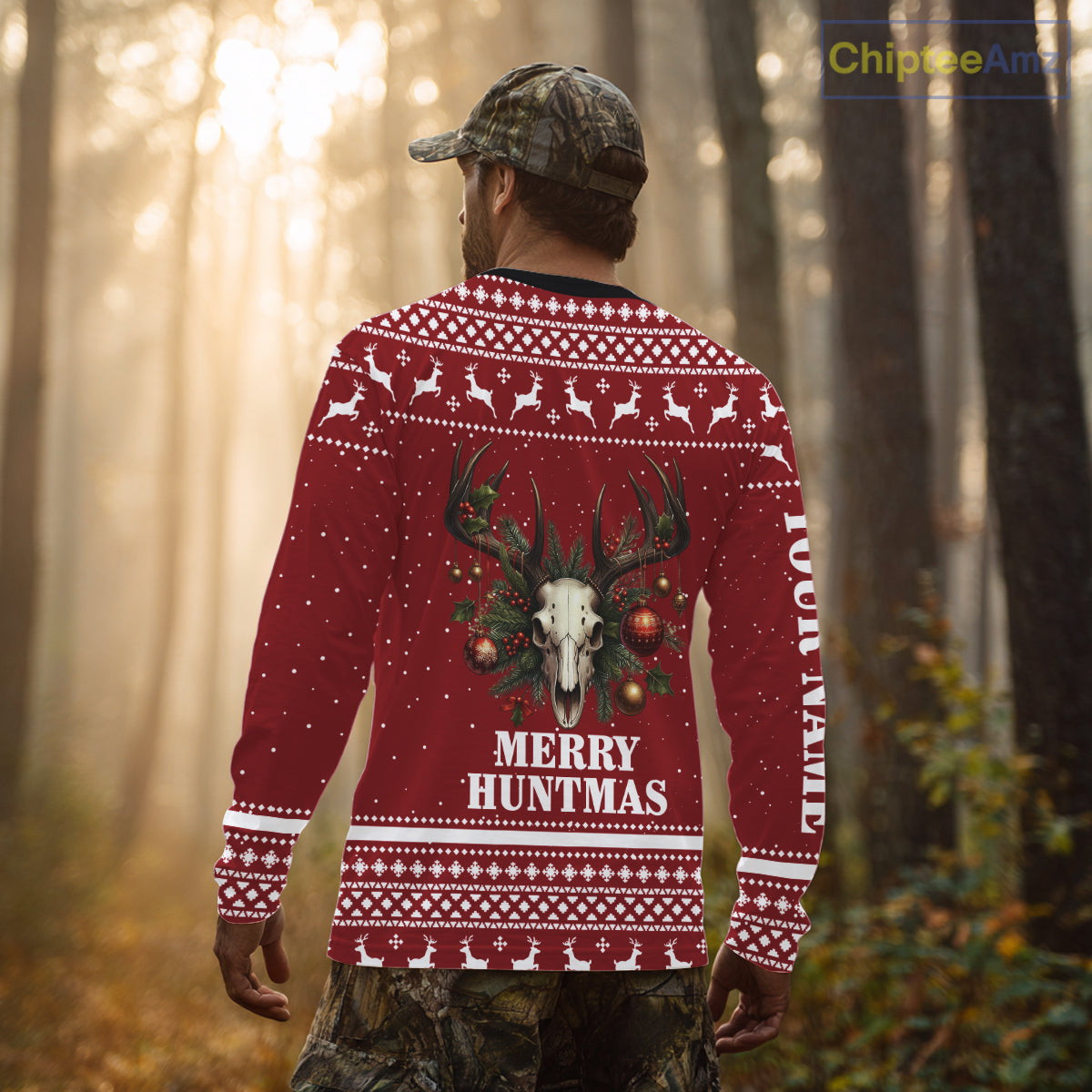 Personalized Ugly Christmas Deer Hunting Shirt Full Print Christmas Pattern, Christmas Gifts NBT284