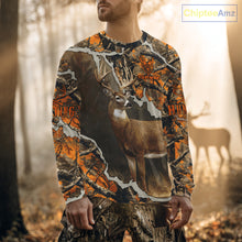 Load image into Gallery viewer, Whitetail Deer Hunting Custom Name Orange Camo Shirt, Deer Hunting Apparel, Camouflage Deer Shirts NBT339