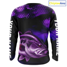 Load image into Gallery viewer, Purple Largemouth Bass Long Sleeve Fishing Shirts, Custom Big Bass Fishing Jerseys NBT379