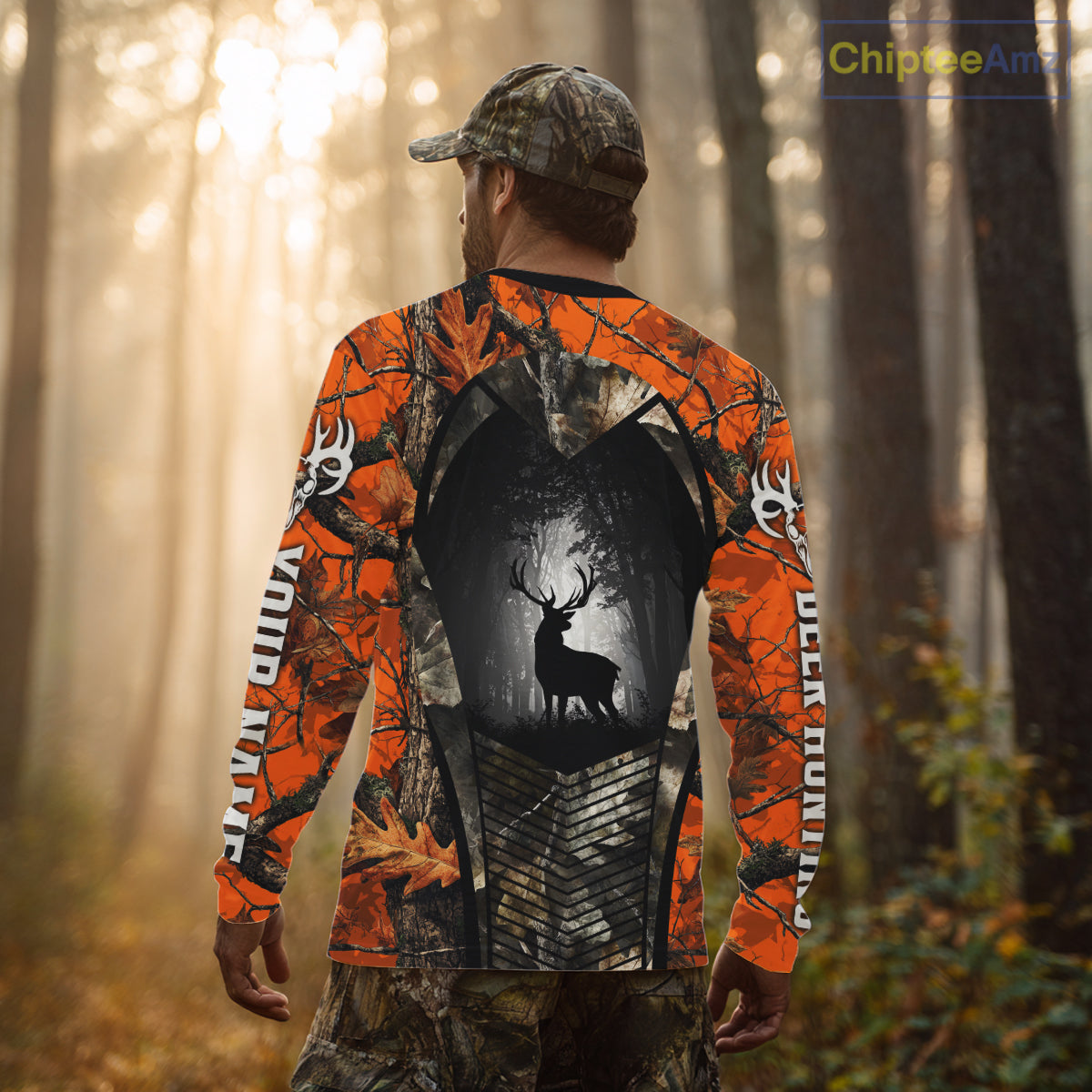 Personalized Orange Camo Whitetail Deer Hunting Shirt With 3D Print For Men NBT287