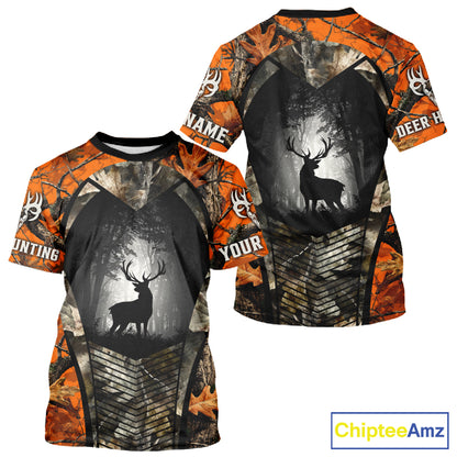 Personalized Orange Camo Whitetail Deer Hunting Shirt With 3D Print For Men NBT287