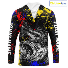 Load image into Gallery viewer, Colorful Paint Tattoo Bass Fishing Shirts Long Sleeve With Hood, Bass Fishing Jerseys NBT431