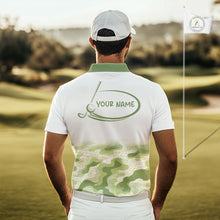 Load image into Gallery viewer, Green And White Camo Mens Golf Polo Shirts Customized Camouflage Golf Shirts For Men, Golfer Gifts NBT510
