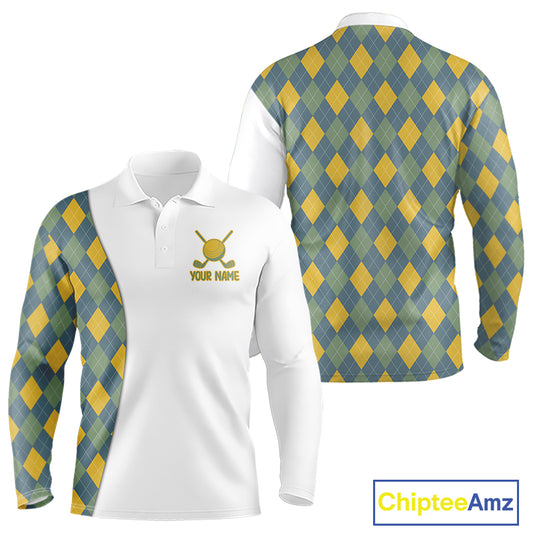 Golf Polo Shirts For Men Custom Argyle Plaid Pattern Golf Shirts, Gift For Golf Lovers NBT513