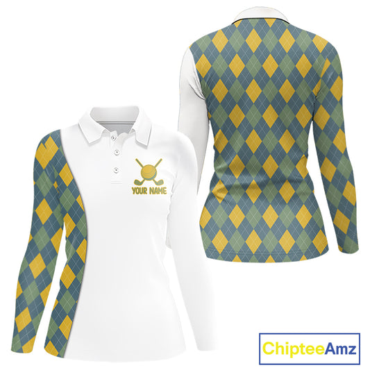 Golf Polo Shirts For Women Custom Argyle Plaid Pattern Golf Shirts, Gift For Golf Lovers NBT513