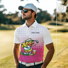 Load image into Gallery viewer, Funny Duck Golf Polo Shirt For Men, Cute Duck With Beer Print Shirt, Sporty Animal Golf Gift|Pink NBT624